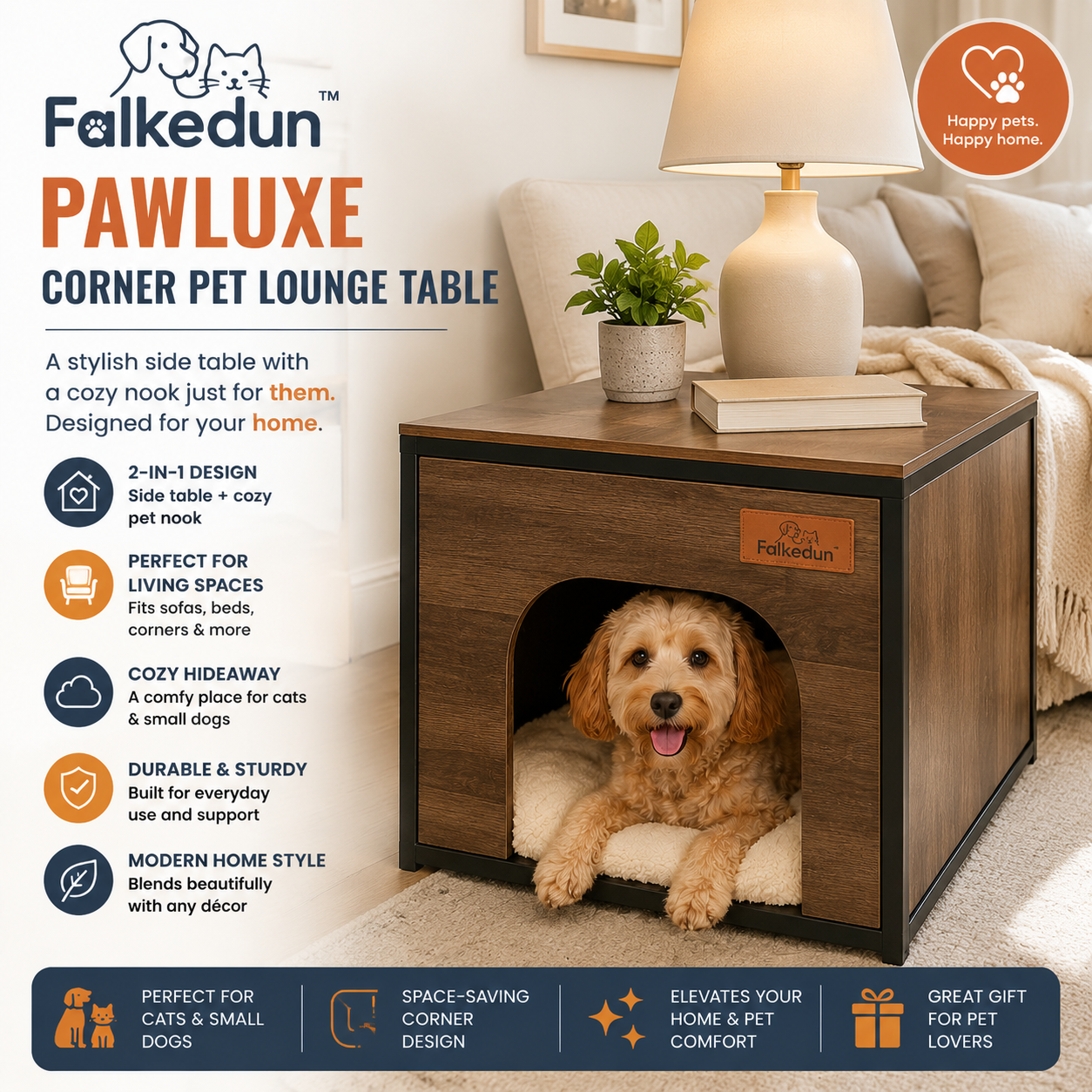 Falkedun™ PawLuxe Corner Pet Lounge Table