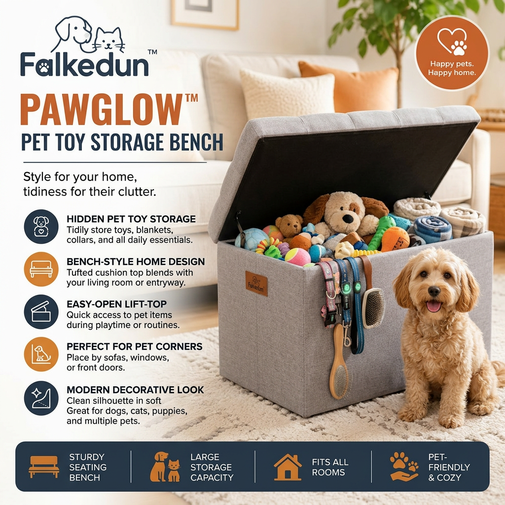 Falkedun™ PawGlow Pet Toy Storage Bench